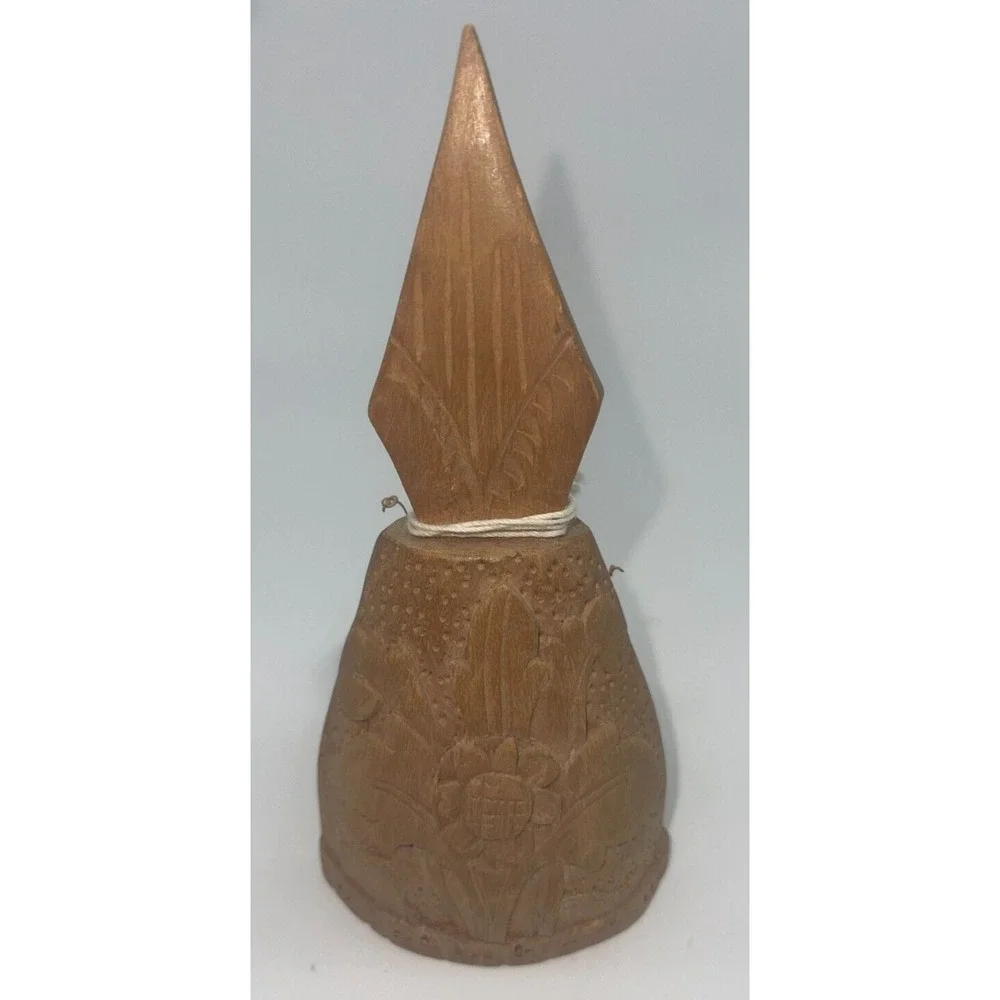 Wooden Indonesian Bali Flower Hand Carved Bell 5